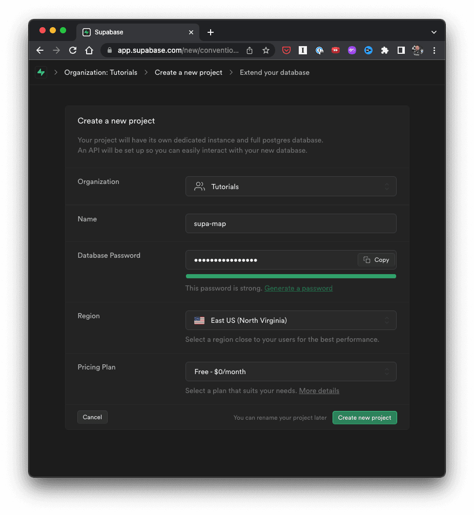 Supabase new project